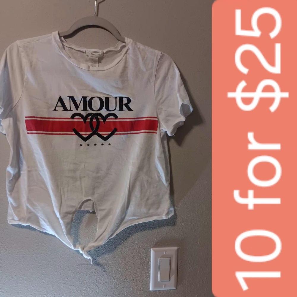 Atticute White Graphic Crop Tee with Red Accent